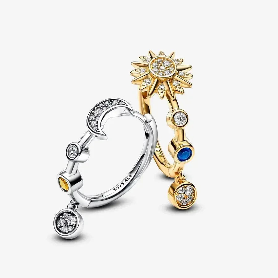 Earring 925 Sterling Silver Sparkling Moon Sun Heart Hoop Earrings Stud Women Star for Women Fine Jewellry Crystal Moments