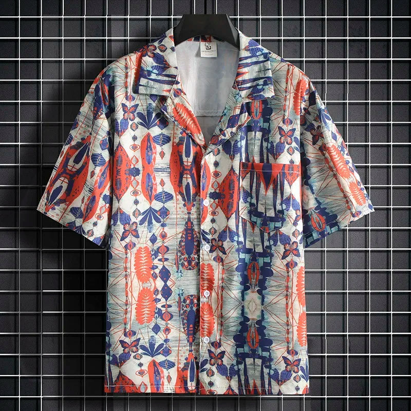 High End Cuban Collar Shirt, Impressionist Printed Top Party Personalized Clothing, Beach Travel Polo Summer Short Sleeved Shirt