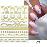 3D Silver Frame Nail Sticker Silver Bronzing Stripe Lines Sliders For Nails Tribal Pattern Decals Marble Blooming Nail Tattoos