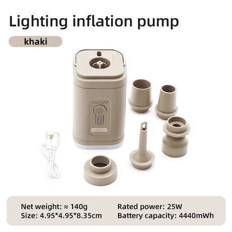 3 in 1 Electric Air Pump with Lights Mini Wireless Air Compressor USB Charging Inflator/Deflator Pumps for Outdoor Camping