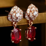 Exquisite Women Gold Plated Red  Dangle Earrings for Princess Party Wedding Engagement Christmas Jewelry