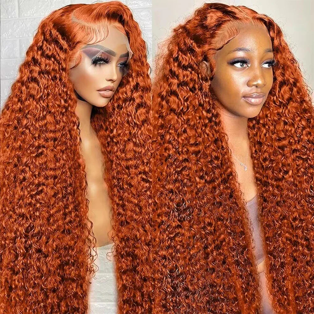 12-34 Inch Ginger Orange 13x6 Curly Lace Front Wigs Deep Curly Human Hair Wigs 13x4 HD Transparent Deep Wave Lace Frontal Wigs