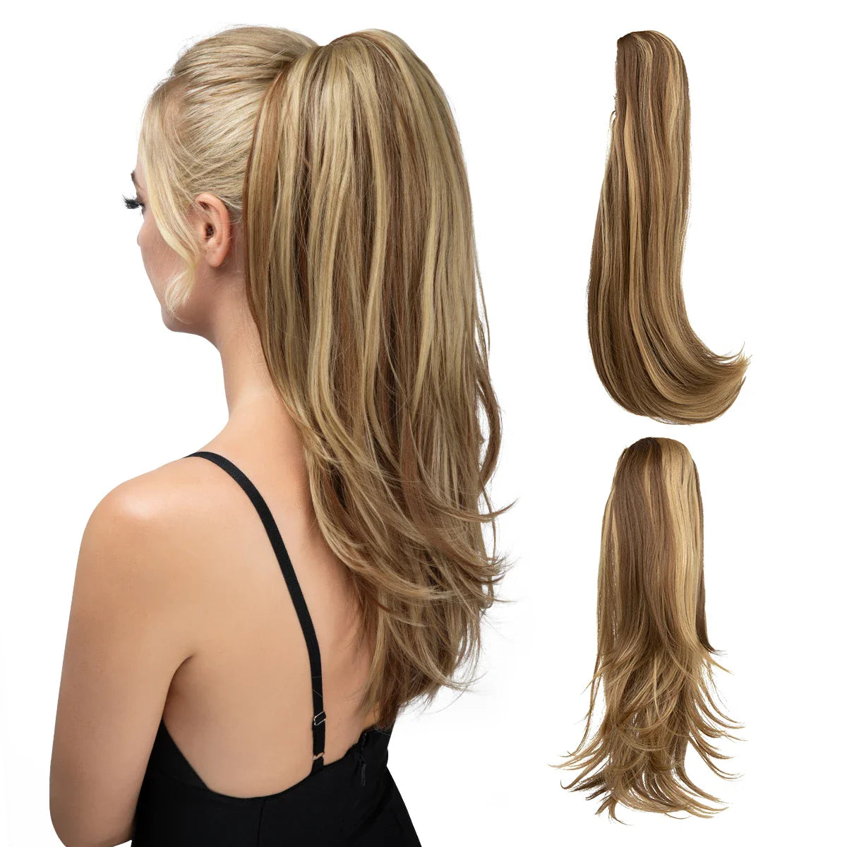 Synthetic Claw Clip In Ponytail Hair Extensions Hairpiece Long Silky Straight Fake Blonde Pigtail With Elastic Band Horse Tail