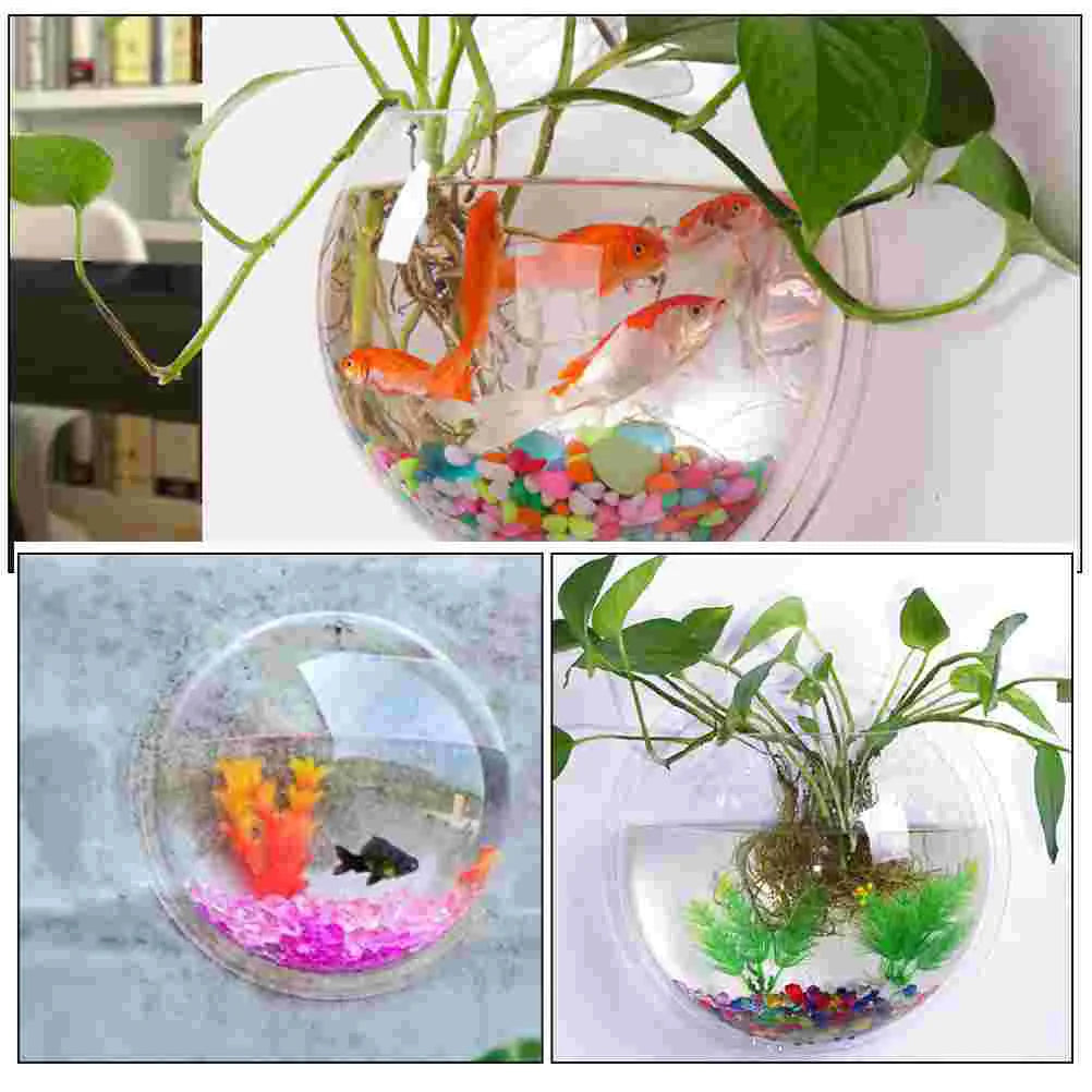 Wall Hanging Plant Terrarium Acrylic Clear Wall Fish Bowl Wall Mounted Betta Fish Tank Fish Bubble Aquarium Decorative Flower