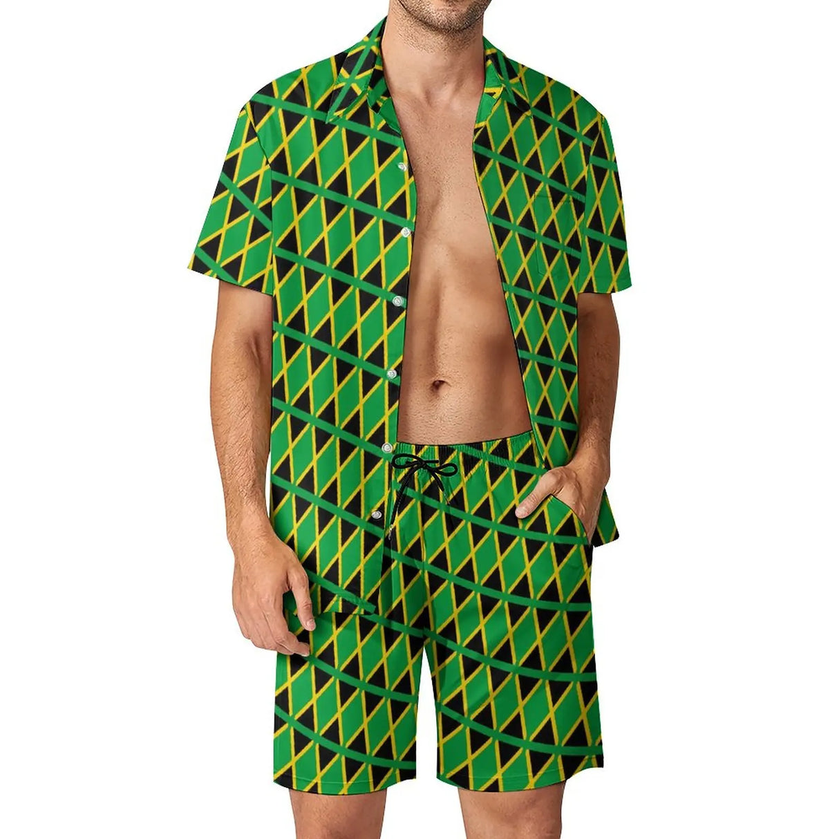 Jamaican Flag Men Sets Jamaica Cushion Aesthetic Casual Shirt Set Short-Sleeve Design Shorts Summer Vacation Suit Plus Size 3XL