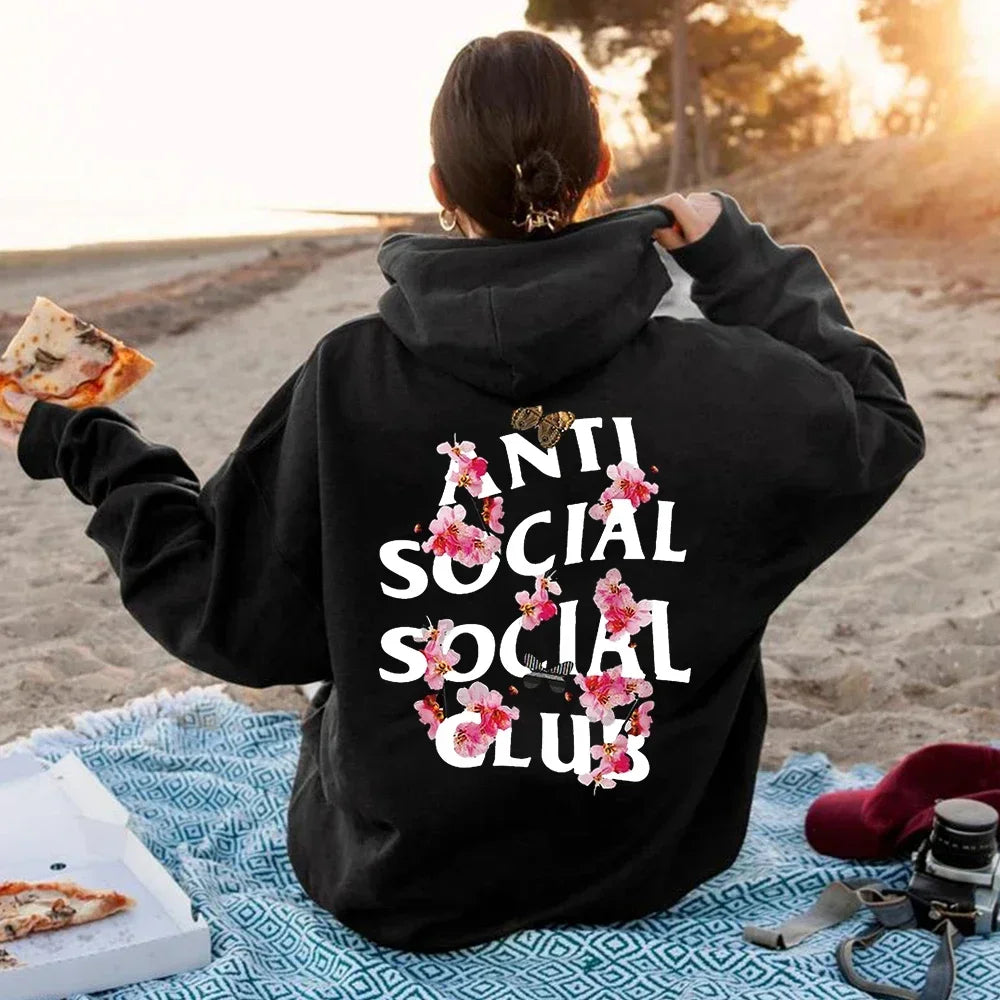 Anti Social Lifting Club Winter Sweatshirt Plus Size Hoodie Sweater Women's Sayings Quote Letters Printed Autumn Female Clothing