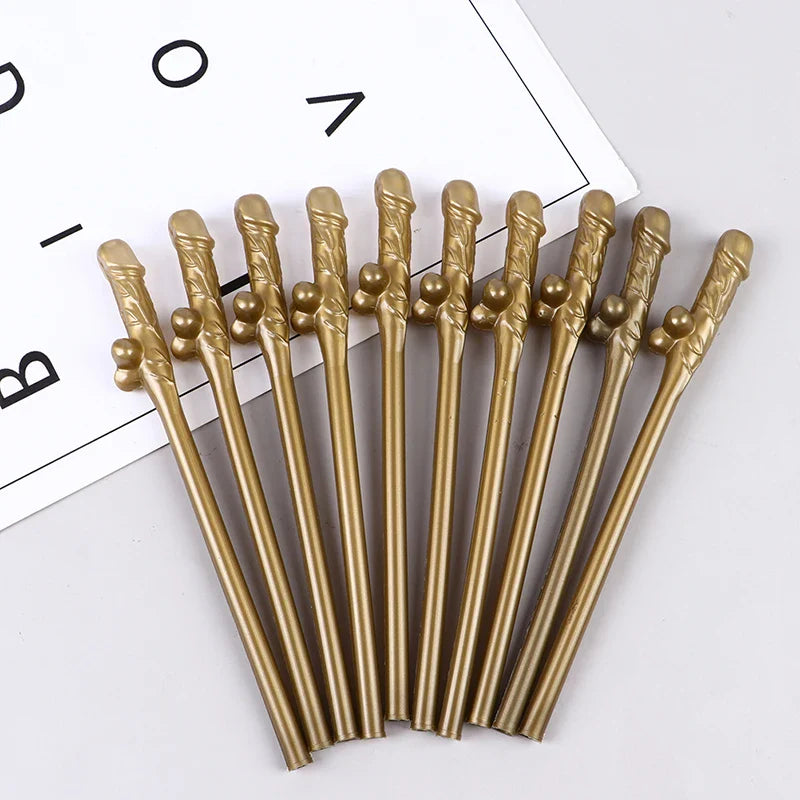 10Pcs Gold Penis Straws Bachelorette Party Decoration Disposable Tableware