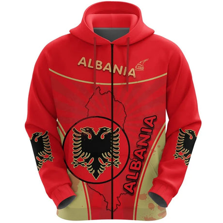 3D Printing Men's Albanian Flag Hoodie Long Sleeve Casual Zipper Jacket Sweatshirt Sportswear For Men Women Pullovers Hoodies