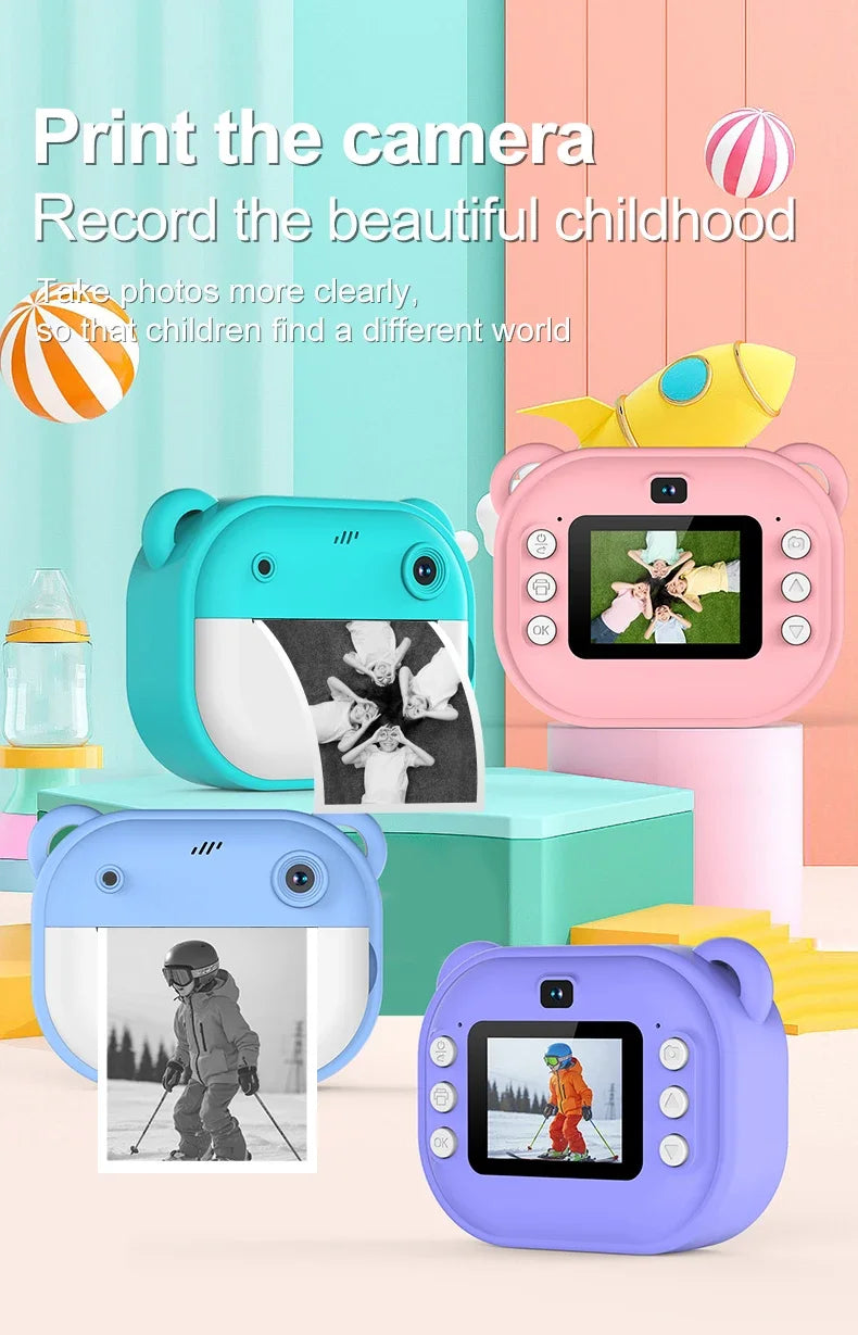 Children Digital Camera Instant Print for Kids Thermal Print Camera Instant Photo Printing Camera Video Toys+32G Memory Card