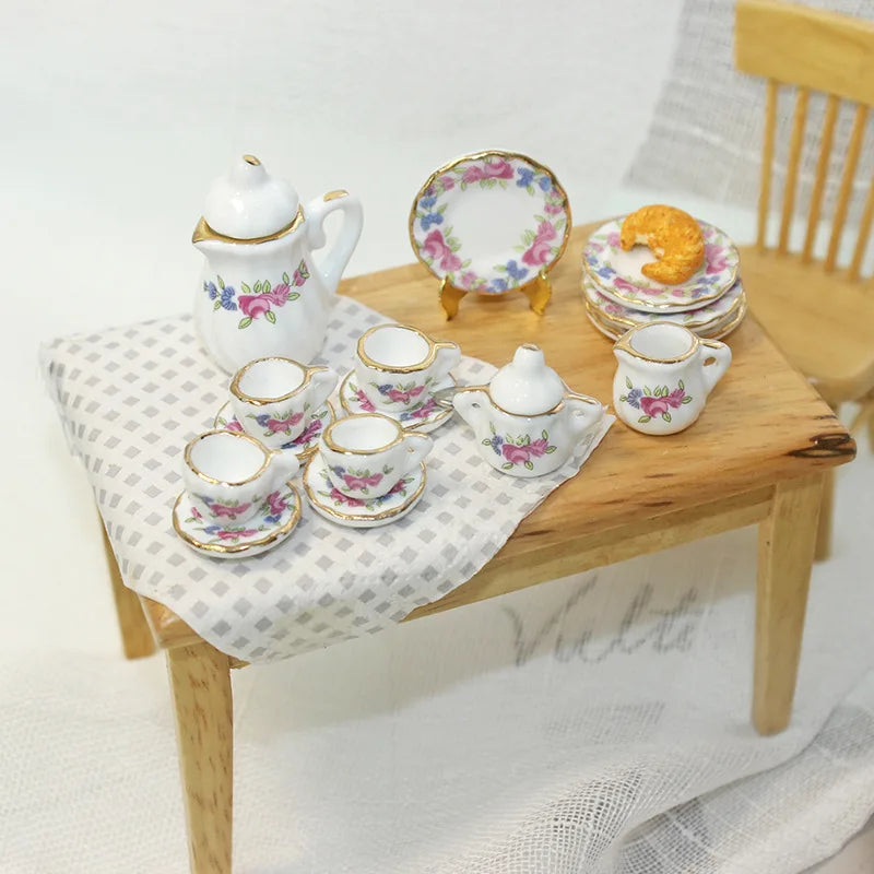 Adollya 1/6 1/4 1/3 BJD Doll House Accessories Mini Desk Top China Tea Cup Bottle Tableware Set for Dolls Toys for Children Gift