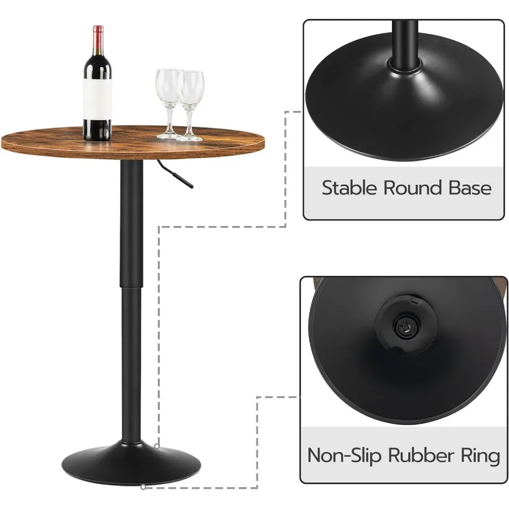 Bar Table, Height-Adjustable Round Pub Table 27-35.4 Inches, Cocktail Table with Sturdy Base, Modern Style, Easy to Assemble