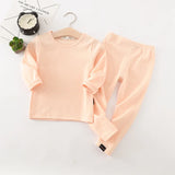 Spring Autumn Fall Winter Boys Girls Kids Cotton Clothes Set Rib Fabric Shirt + Pants Children Loungewear