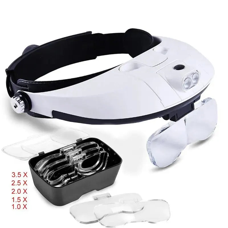 5 Lens LED Repair Helmet Headband Magnifying Glass 1X 1.5X 2X 2.5X 3.5X Head Loupe Magnifier Head Mounted Magnifier