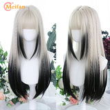 MEIFAN Synthetic Long Straight Lolita Wig with Bangs Wig Girl Cute Mixed Black Red Blonde Cosplay Party Halloween Harajuku Wig