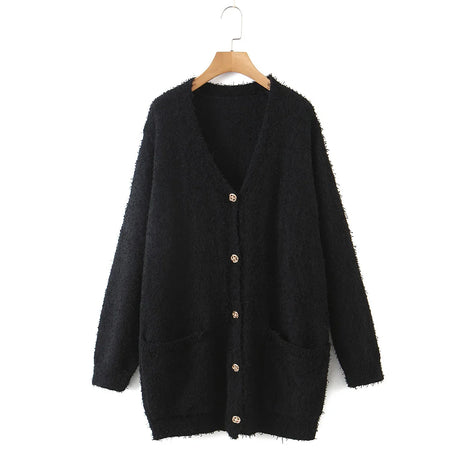 2023 Autumn Winter Good Quality Clothes Women Cardigan Sweater Plus Size Casual Loose Plush Curve V-Neck Knitted Coat