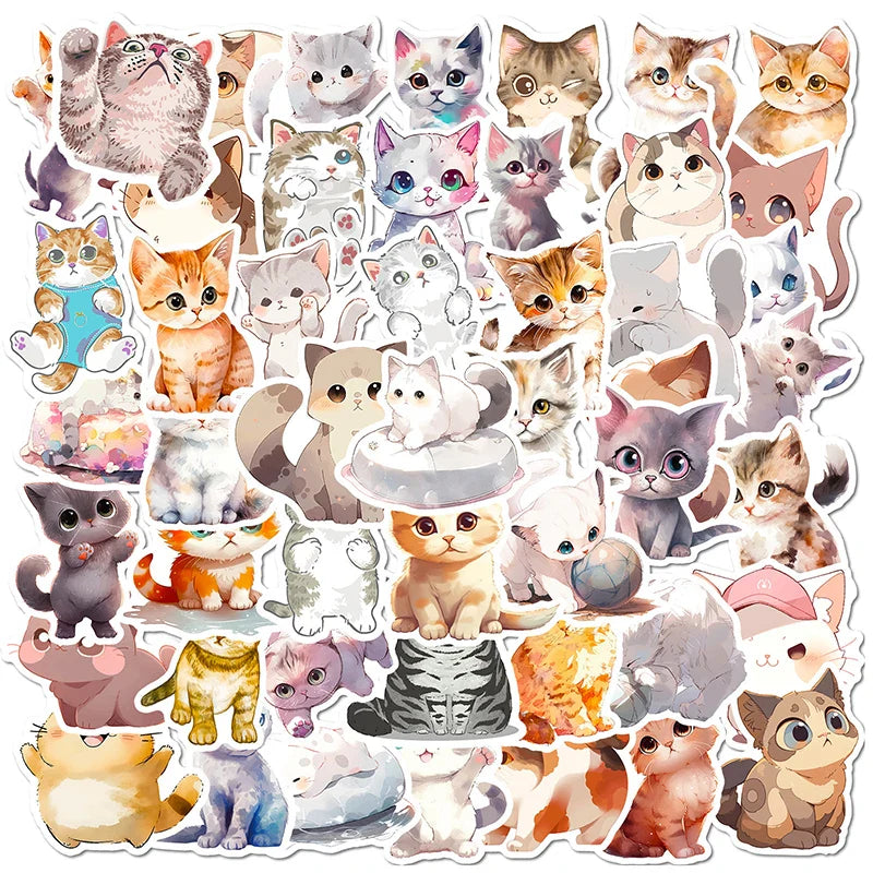 10/30/64PCS Kawaii Winter Yellow Cat Sticky Graffiti Sticker Aesthetic PVC Children's Decoration Sketchbook Scrapbook for Kids