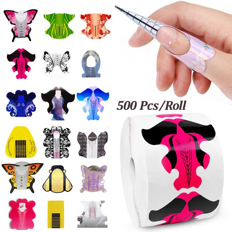 500Pcs Nail Form Nail Paper Holder Tools Forms for Manicure Material for Acrylic Fingernails Extension Stencil UV Gel French Tip