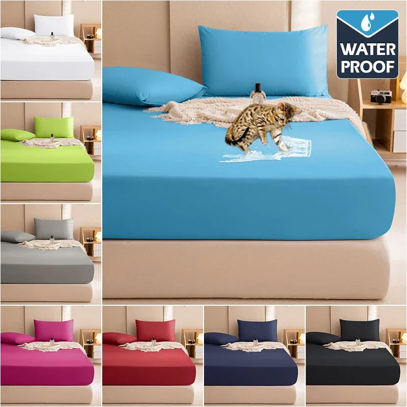 100% Waterproof Mattress Covers Protector Adjustable Non-slip Bed Fitted Sheet with Elastic Bands for Queen King 90/180/160x200