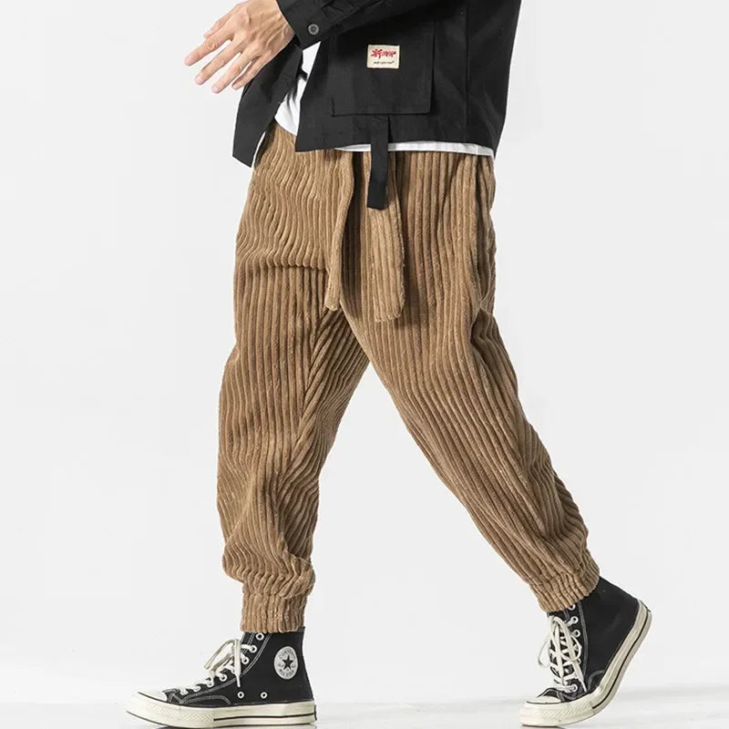 Winter New Japanese Men's Waistband Corduroy Harem Pants Casual Jogging Sweatpants Hip-hop Street Male Large Size M-5XL