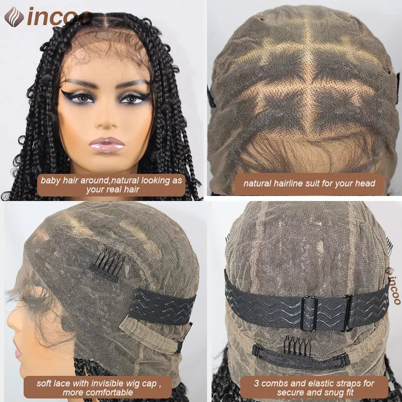 Butterfly Knotless Braids Full Hand Tied Hd Lace Box Braided Wig 36" Full Double Lace Front Square Knotless Locs Braided Wigs