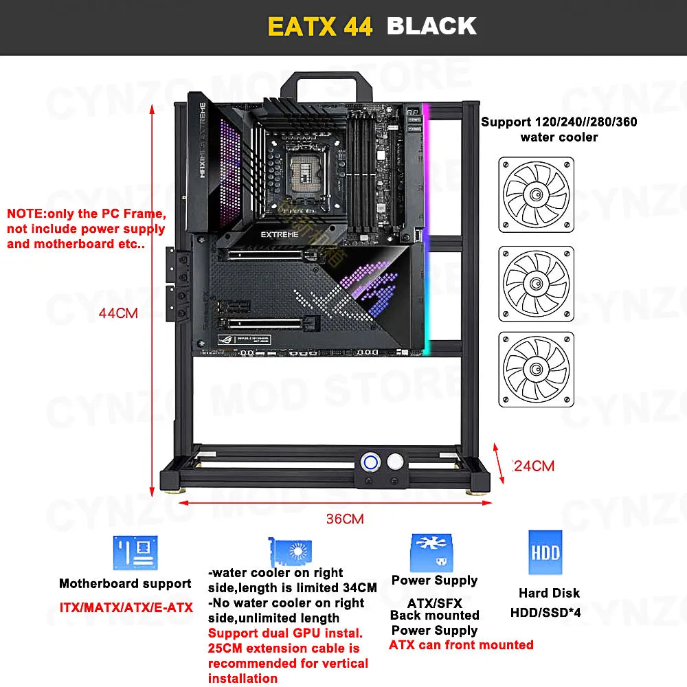 EATX Gamers Cabinet MOD Large Open PC Case Frame Rack Aluminum Creative DIY Desktop Gaming Computer Chassis Water Cooling