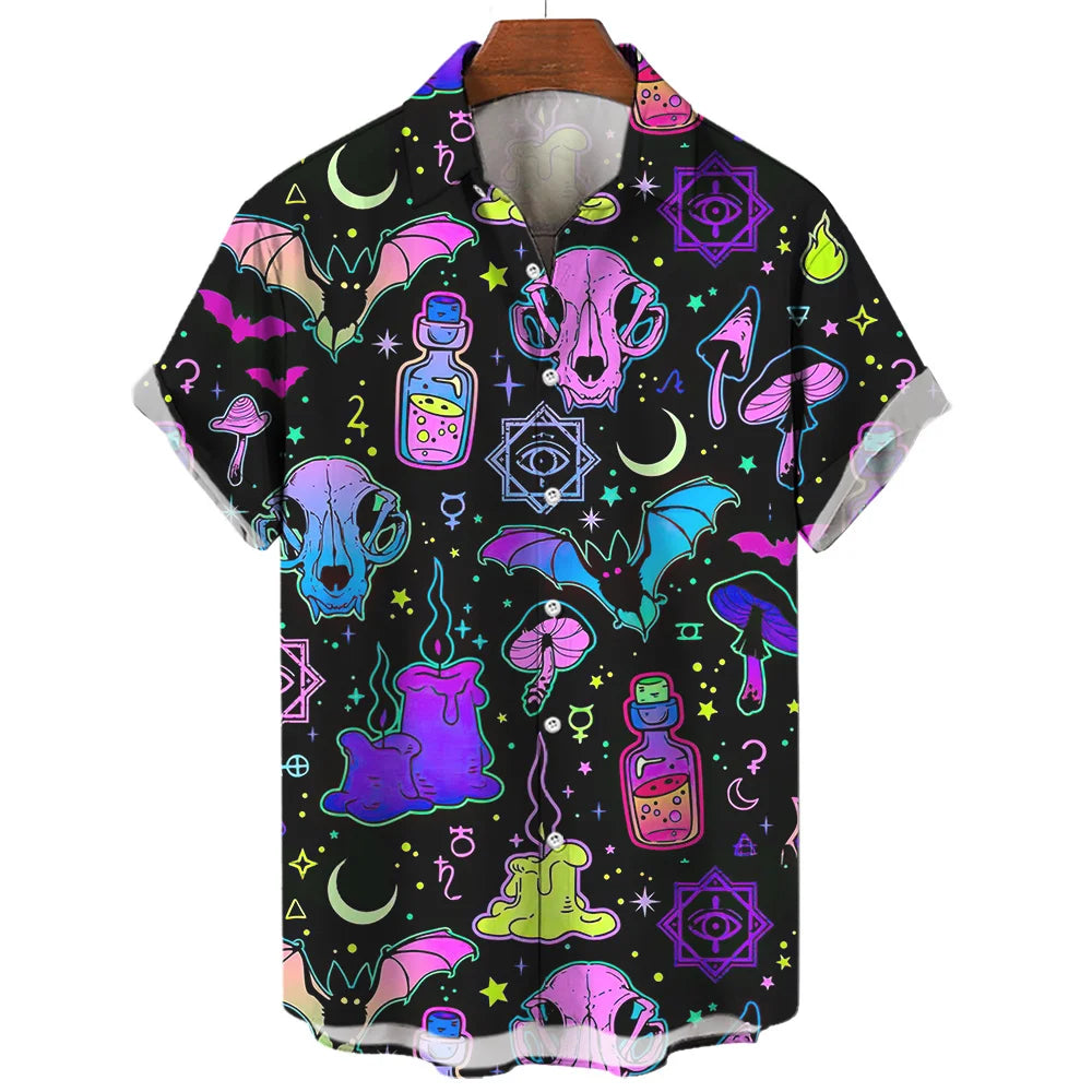 Devil Horror 3d Print Hawaiian Shirt Men Clothes Loose Breathable Men's Shirts Summer Male Shirt Male Clothes Short Sleeve Shirt