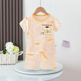 Anime Summer Kids Ice Silk Pajamas Kawaii MyMelodys Kuromis Cinnamorolls Cartoon Short Sleeve Cardigan Loungewear Set