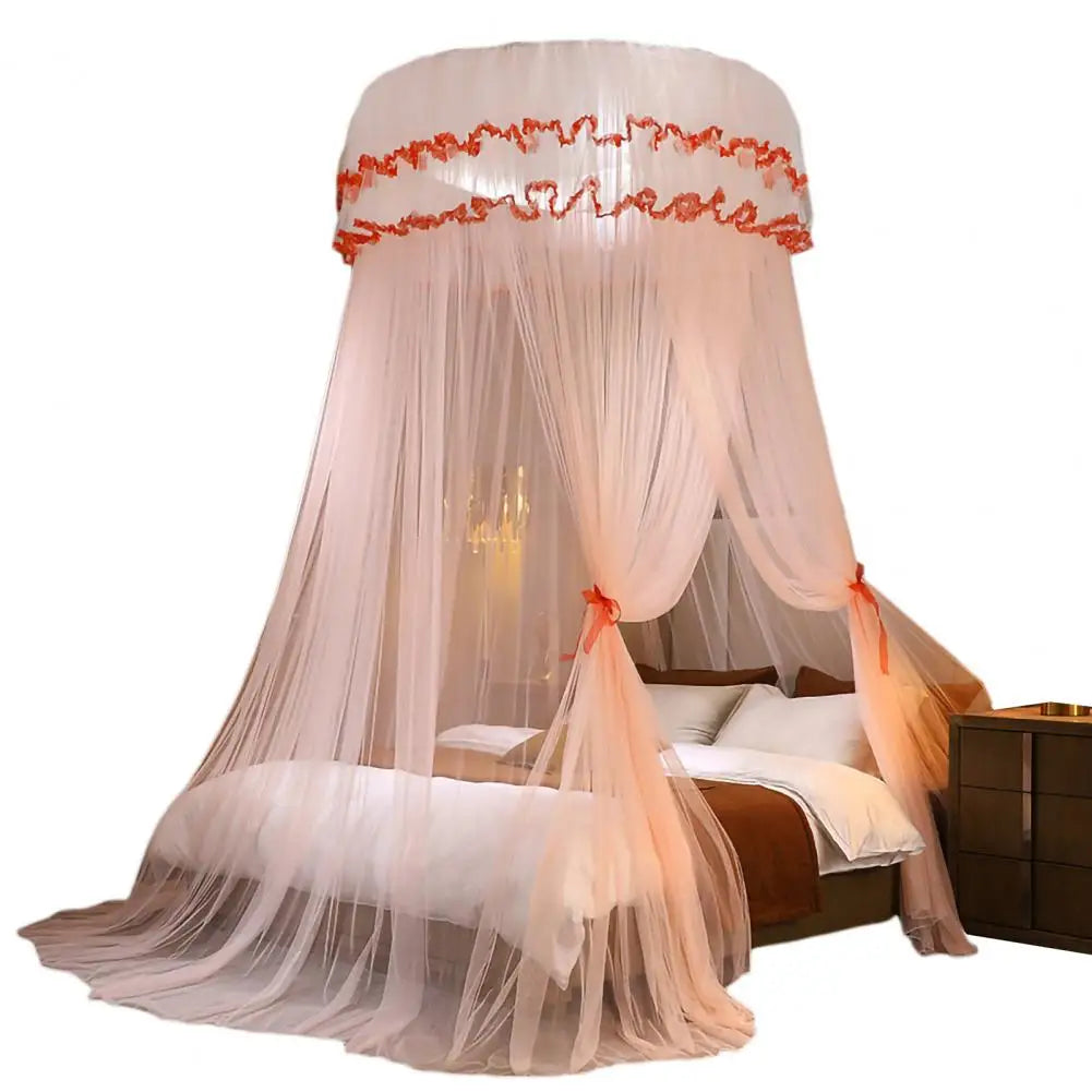 Breathable Hanging Mosquito Net Top Hook Lace Bed Canopy Encrypted Mesh Round Dome Court Style Crib Canopy Bedroom Decoration