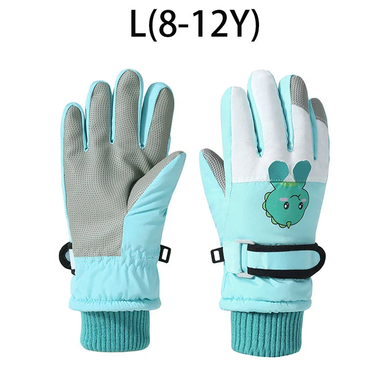 Winter Kids Gloves Thickened Warm Ski Five-Finger Gloves for Children Non-Slip Windproof Boys Girls Snow Accessories 4-12 Years