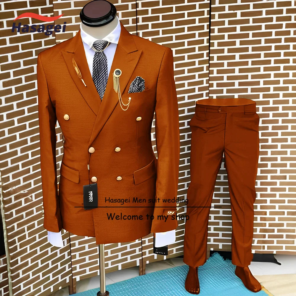 Formal Suit for Men Wedding Tuxedo Double-breasted Jacket and Pants 2-piece Set Business Blazer Gold Buttons Suit Groom