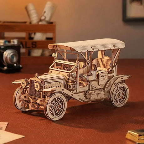 Wooden Handmade Assembly Model DIY Retro Vintage Car Steam Locomotive 3D Puzzle Creative Exquisite Decoration Holiday Gifts