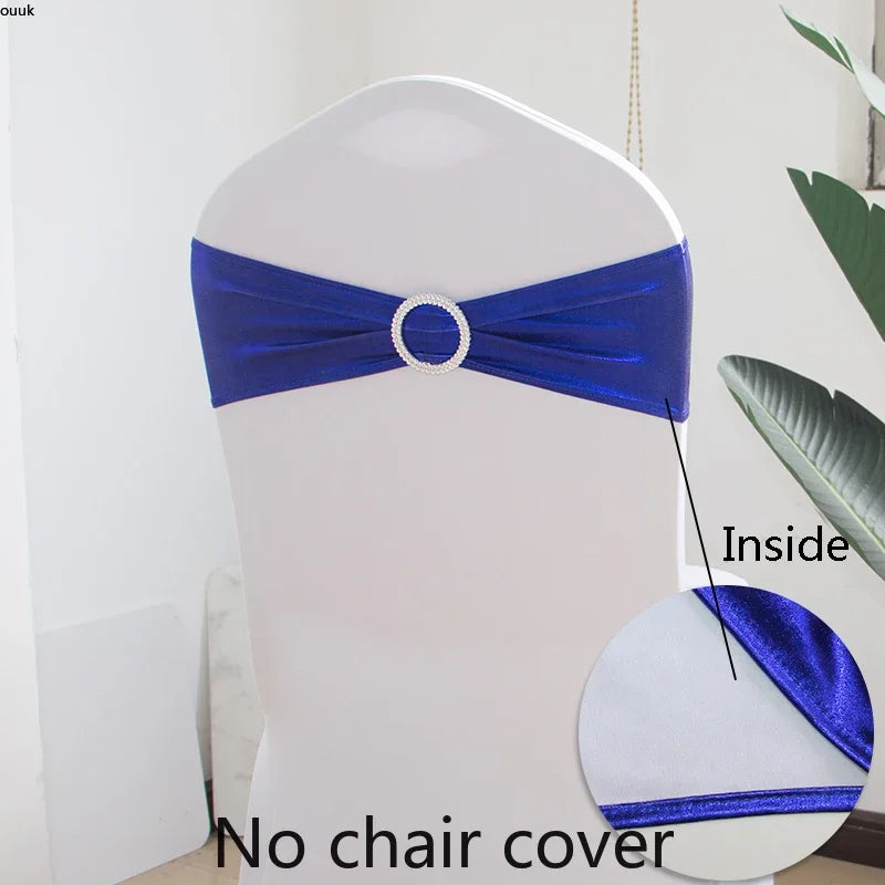 50pcs/Lot Metallic Gold silver Chair Sashes Wedding Chair Decoration Spandex Chair Cover Band for Party Decor birthday