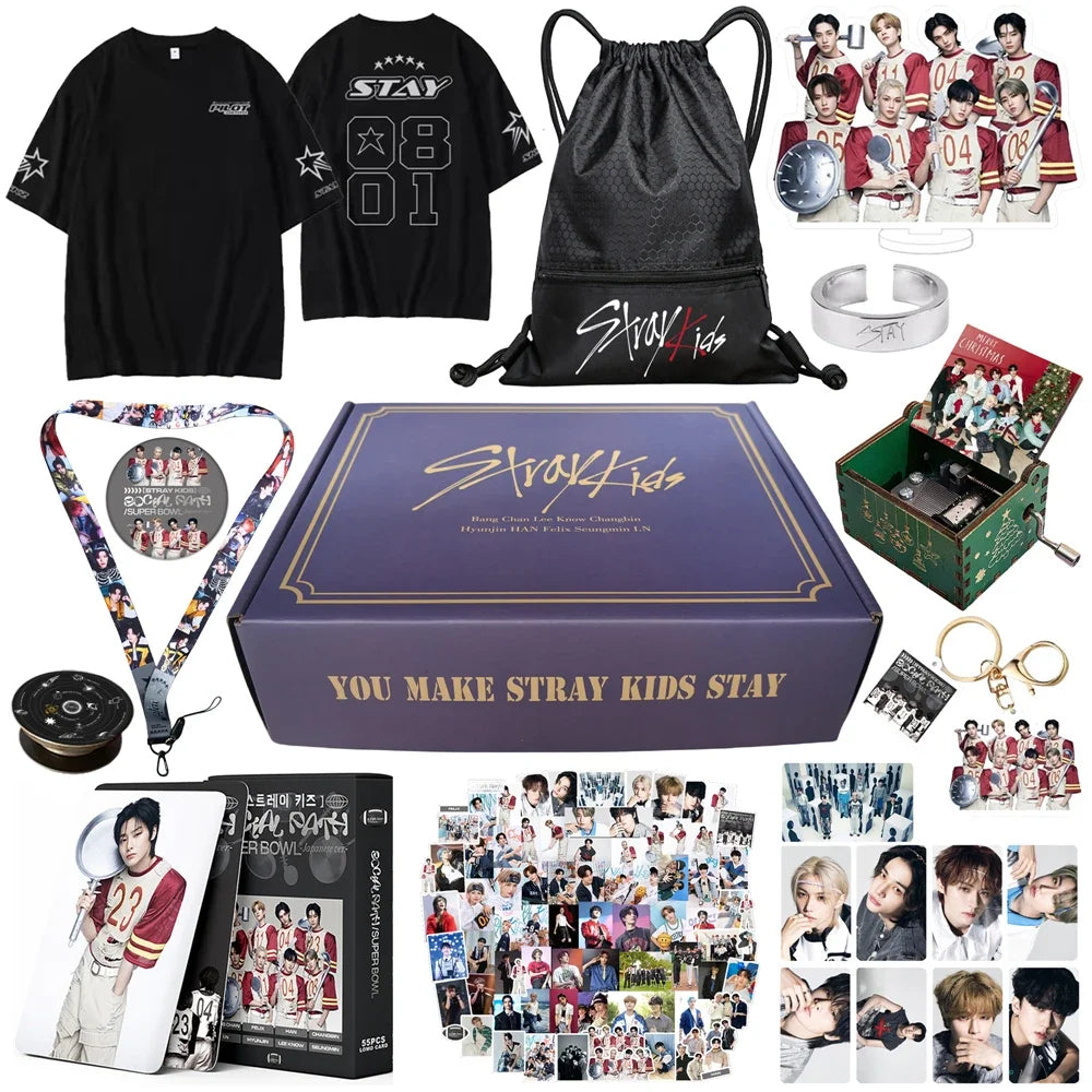 KPOP Stray Kids Album Gift Box Include Keychain Sticker Standee Photocard Tote Bag Lanyard