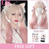 LM Cosplay Wig With Bangs Synthetic Straight Hair 24 Inch Long Heat-Resistant Pink Wig For Women