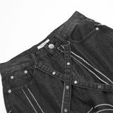 Vintage Gear Patch Punk Jeans High Street Spiderweb Straight Leg Pants Men's Wide Leg Pants Black Cargo Pants Y2k Clothes Baggy