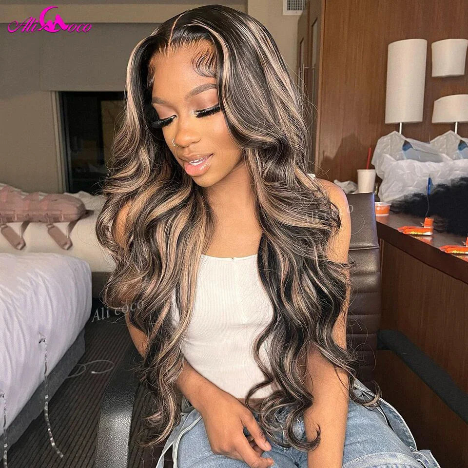 Blonde Highlight Wig Human Hair 13X4 13x6 Body Wave Lace Frontal Human Hair Wigs Glueless Preplucked Human Wigs Ready to Go