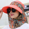 Fashion Women Summer Outdoor Riding Anti-UV Sun Hat Beach Foldable Sunscreen Floral Print Caps Neck Face Wide Brim Hat