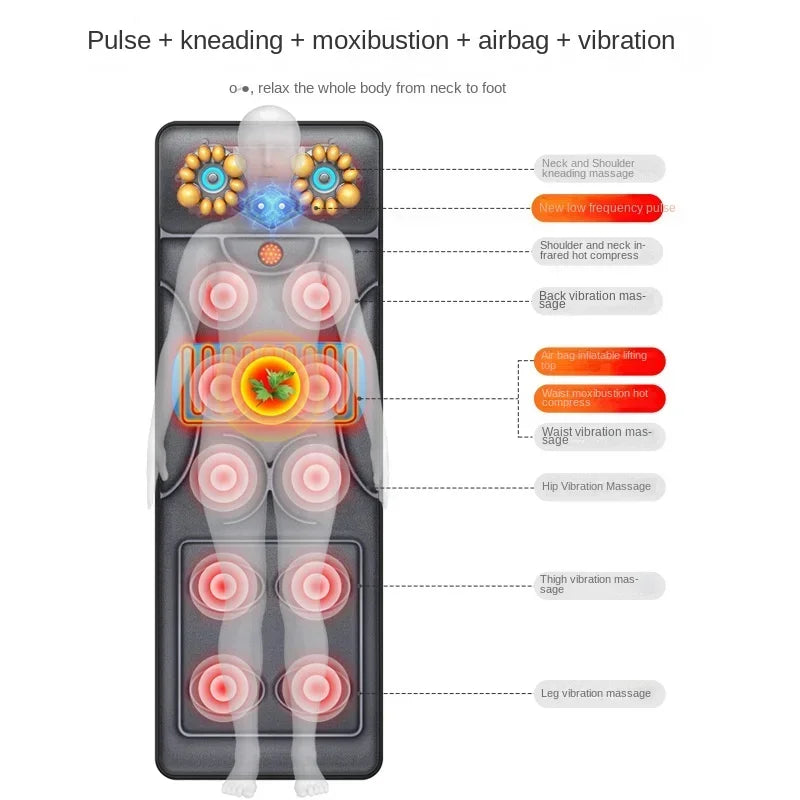 Whole Body Multi-functional Neck Waist Vibration Kneading Massage Mattress Pulse Moxibustion Heat Air Bag Massage Chair Cushion