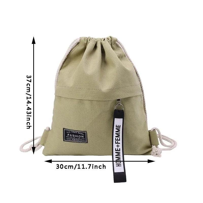 Canvas Drawstring Backpack Fashion School Gym Drawstring Bag Casual String Knapsack School Back Pack For Teenager Women