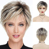 GNIMEGIL Synthetic Short Pixie Cut Wig Women Natural Hairstyle Bangs Wig Blonde Mix Brown Soft Straight Wig for Chemo Patient