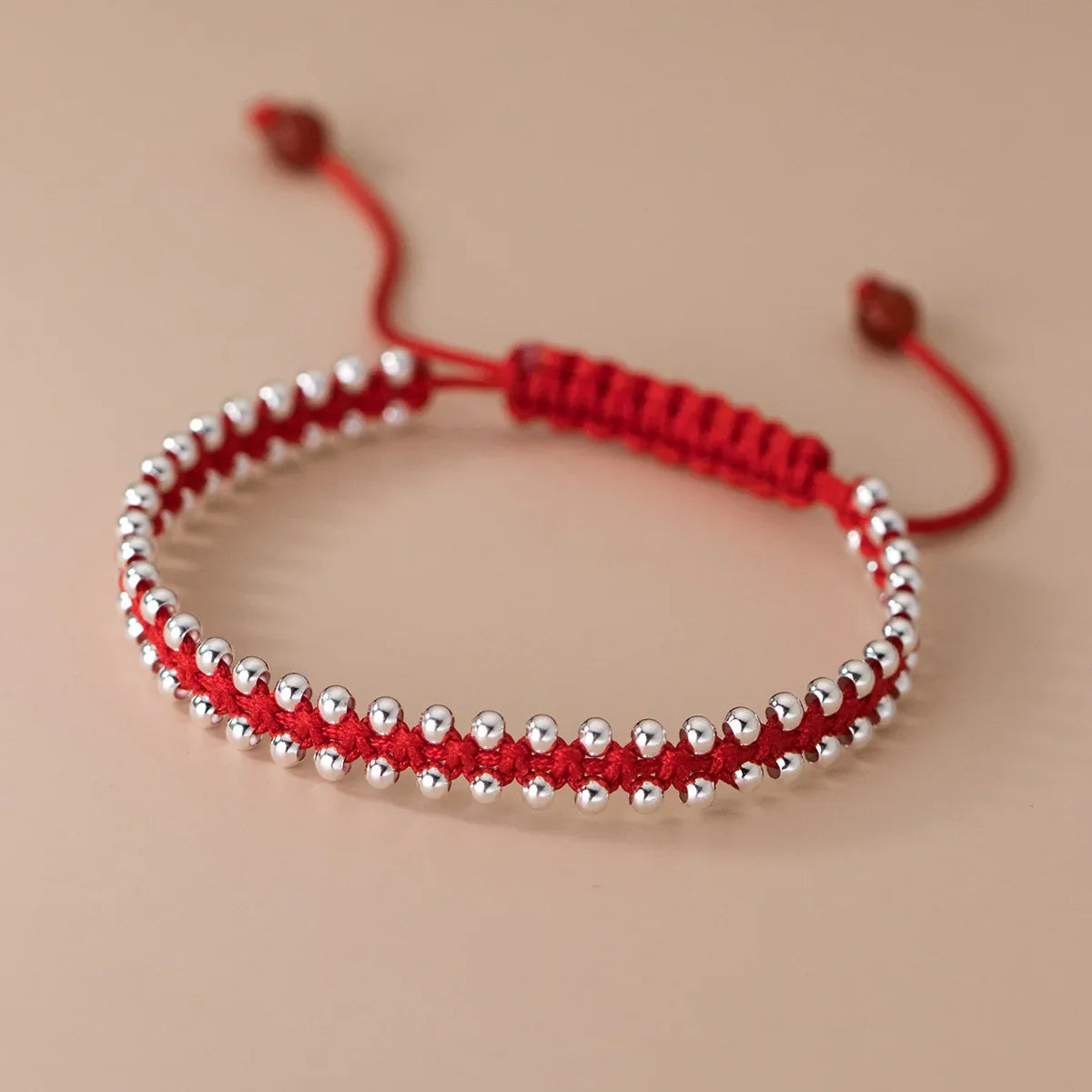 La monada 24cm Lucky 925 Silver Rope Bracelets Women Silver Bead Red Thread Line String Bracelets For Women Girl Adjustable