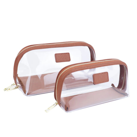 Custom Genuine Leather Travel Cosmetic Bag Set Waterproof Makeup Brush Storage Bag Portable Transparent PVC TPU Cosmetic Bag