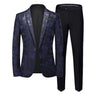 Fashion Brand Men's Jacquard Suit Classic Black / White / Blue Business Wedding Banquet Party Dress Men Blazers and Pants