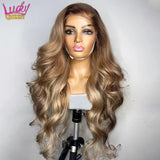 Ombre Blonde 13X4 Transparent Lace Front Human Hair Wig Brown Root Glueless Body Wave Ash Blonde 5X5 Closure Wig Pre Plucked