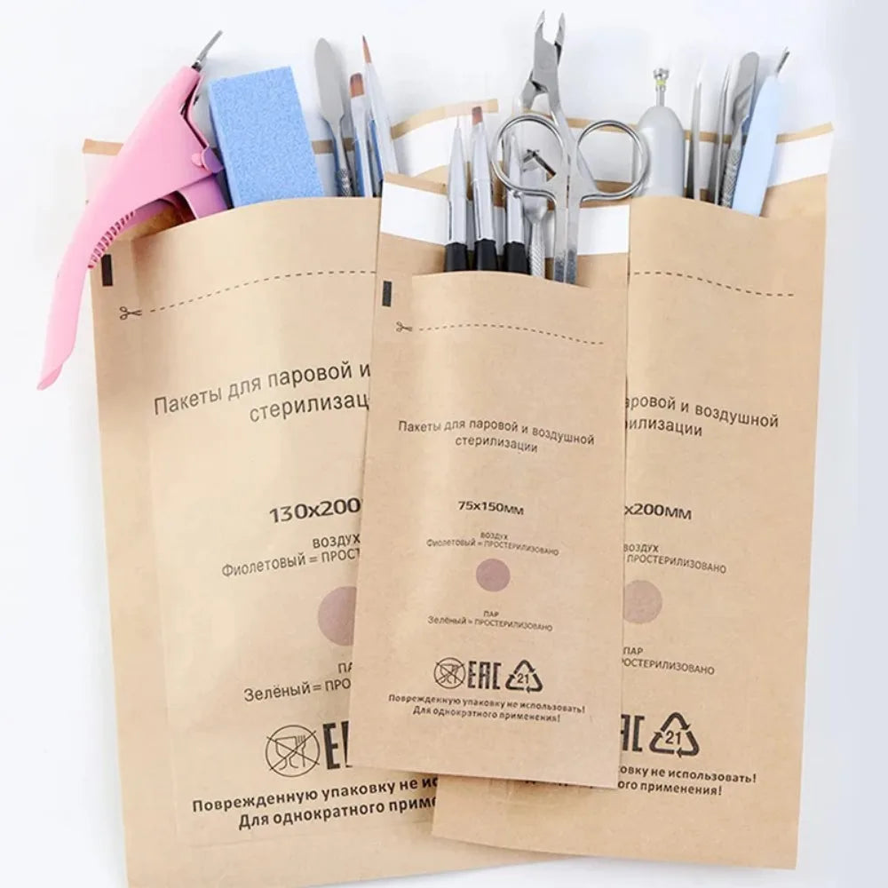 100/200/300PCS Kraft Paper Cleaning Bag High Temperature Disinfection Self Sealing Cleaning Bag for Dental Tools&Nail Products