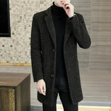 2023 High-end Feel Men Fashion Handsome All Woolen Coat Suit Collar Long Trench Coat Woolen Coat Thick Casual  Winter Jacket Men