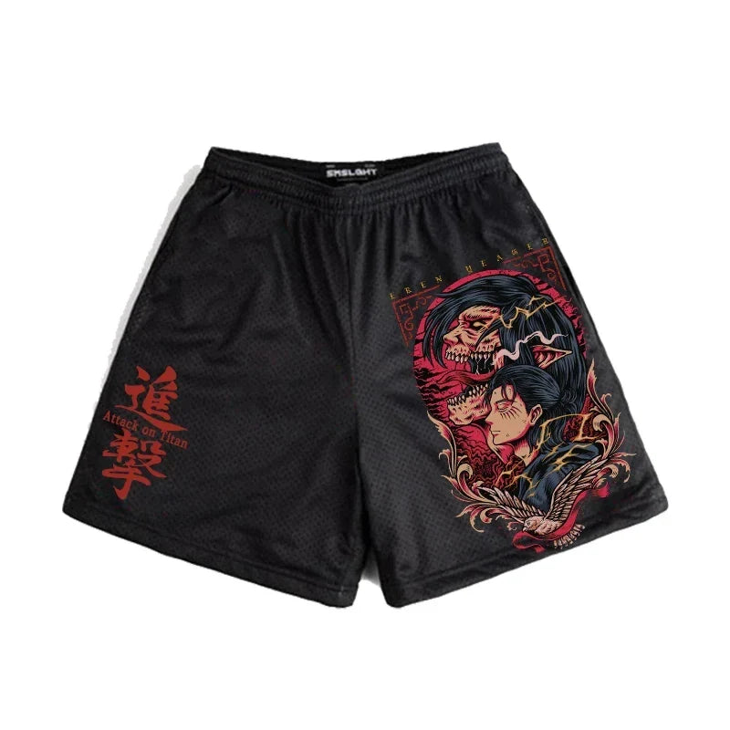 Anime Shorts Men Japanese Style Gym Shorts Summer Y2k Beach Casual Fashion Running Short Pants Quick Dry Workout Mesh Sweatpants