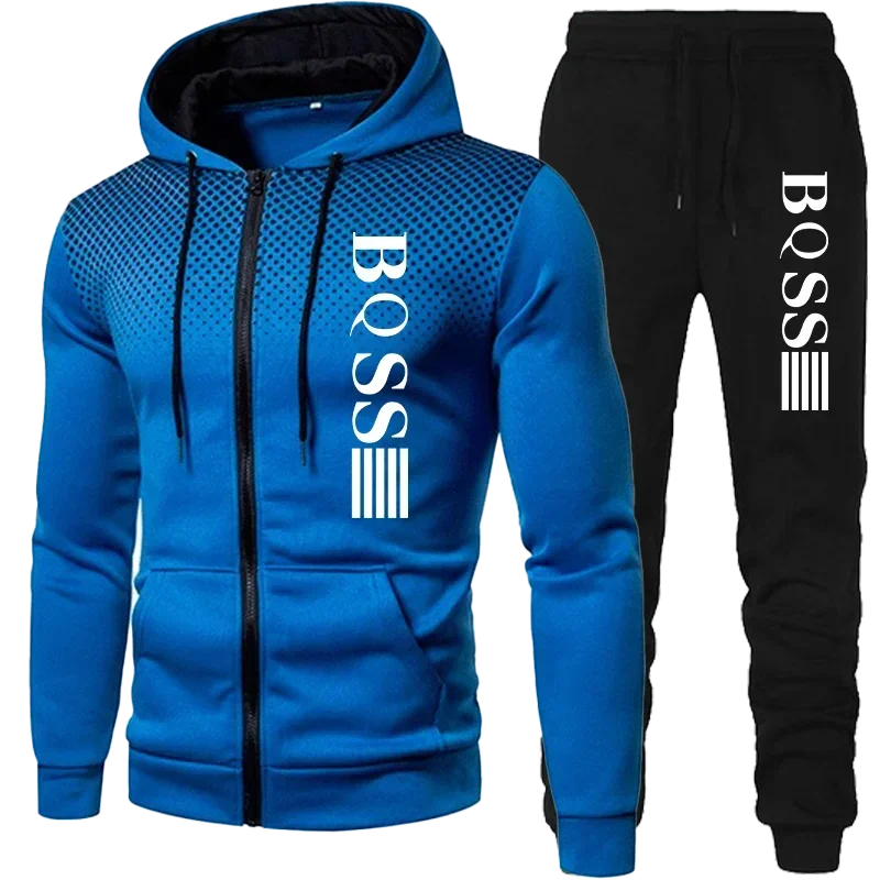 Costem for Men Clothing Spotted Sweatshirt Suit Hoodie and Pants Suit Mens Fashion Suits Men's Winter Clothes New Two Piece Set