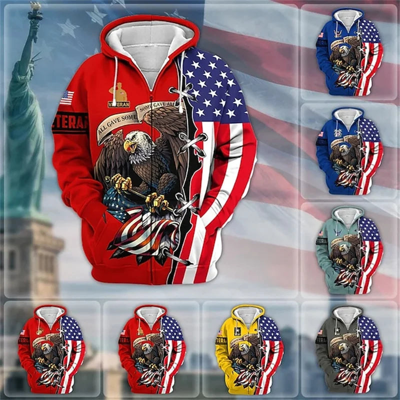 New 3D US ARMY Printed Zip Up Hoodies For Men US VETERAN Military Graphic Zip Up Hoodie Kid Fashion Cool Sweatshirts Vintage Top