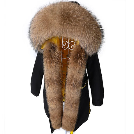 Maomaokong 2022 Real Fur Down Jacket Women Long Coat Warm Outwear Big Fur Collar Luxury Female Clothes Parkas Puffer Jacket